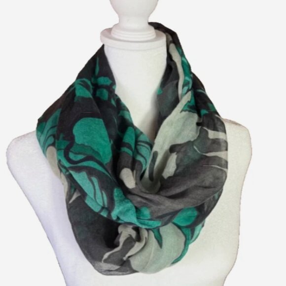 Vintage Y2K Dorothy Perkins Green Floral Infinity Scarf 2000s Retro Lightweight - Picture 1 of 6